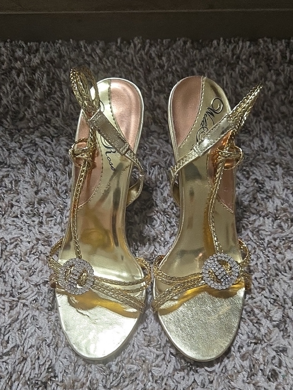 Wild Rose Gold T-Strap Rhinestone Evening Heels